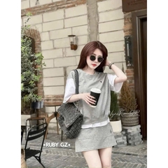 SET BỘ THUN LẠNH XÁM THÊU NGỰA KÈM CV NỮ SẴN (SALE 105k)