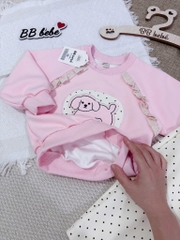 SET DÀI NỈ HAI DA CÚN HỒNG CHẤM BI BÉ GÁI