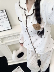 SET DÀI PIJAMA GẤU VIỀN LEN NỮ THU ĐÔNG SẴN