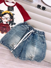 SET BỘ ÁO THUN CÔ GÁI ĐỎ KÈM QUẦN NGỐ JEAN BÉ GÁI