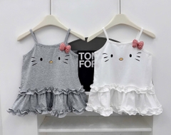 SÉT 2 VÁY 2S KITTY BÈO 2 TẦNG NƠ BÔNG TONE TRẮNG GHI CHO BÉ GÁI NEW