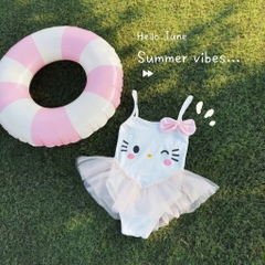 ĐỒ BƠI - BIKINI 2 DÂY KITTY TRẮNG VOAN BỒNG XOÈ CHO BÉ GÁI