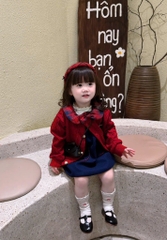 SET DÀI VÁY DẠ KÈM ÁO LEN CARDIGAN ĐỎ BÉ GÁI SẴN