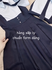 VÁY PHỐI CỔ VUÔNG XẾP LI TAY BỒNG MIXX CÚC CỎ 4 LÁ NỮ SẴN
