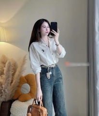 ÁO SƠ MI THÊU MICKEY 3 MÀU NỮ SẴN