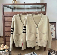 ÁO LEN CARDIGAN TAY SỌC MÀU BE NỮ THU ĐÔNG