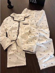 SET DÀI PIJAMA GẤU VIỀN LEN NỮ THU ĐÔNG SẴN