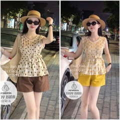 SET ÁO CHẤM BI PHỐI REN KÈM ĐAI THẮT ĐIỆU ĐÀ NỮ SẴN (SALE 139k)