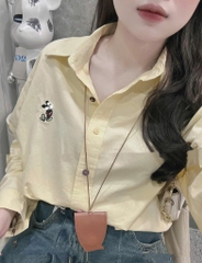 ÁO SƠ MI VÀNG THÊU MICKEY DÀI TAY NỮ