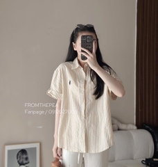 ÁO SƠ MI NỮ KẺ SỌC THÊU NGỰA CỘC TAY GẬP GẤU 2M sale 84k