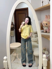 SET ÁO PHÔNG VÀNG QUẦN BÒ HOẠ TIẾT CHÓ NỮ SẴN (SALE 185k)