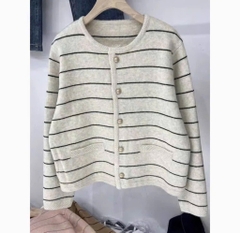 ÁO LEN KẺ CARDIGAN CÚC DÀI TAY NỮ THU ĐÔNG