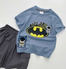 SÉT COTTON BATMAN XANH  PHỐI QUẦN SOOC TÚI HỘP TONE GHI CHO BÉ TRAI