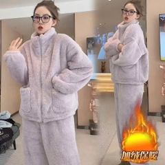 BỘ DÀI LÔNG ÁO KÉO KHOÁ TÚI TRƯỚC NỮ THU ĐÔNG