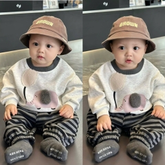 SET DÀI NỈ HAI DA QUẦN KẺ HÌNH VOI CAO CẤP BÉ TRAI SẴN