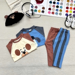 SET 2 BỘ DÀI COTTON CHÓ XANH GẤU NÂU BÉ TRAI SẴN