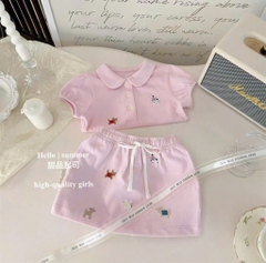 SÉT ÁO POLO CỔ SEN QUẦN VÁY PINK BLING BÉ GÁI NEW SẴN (XẢ 55 k)