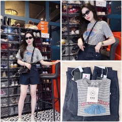SET QUẦN JEANS NẮP TÚI ÁO KẺ NỮ SẴN