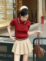 ÁO LEN POLO ĐỎ PHỐI VIỀN NỮ SẴN(XẢ 89k)