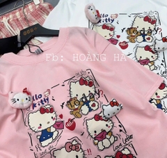 BỘ HELLO KITTY QUẦN SUÔNG KẺ NỮ SẴN