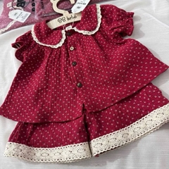 BỘ XÔ MUSLIN HOA NHÍ ĐỎ BÉ GÁI SẴN