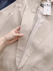 ÁO BLAZER LI-EN ÉP MÙNG PHỐI TAY KẺ 2 LỚP NỮ THU ĐÔNG SẴN