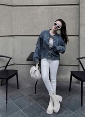 ÁO KHOÁC JEANS NỮ TÚI NGỰC CỔ TÀU THU ĐÔNG