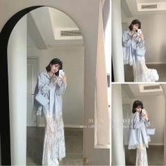 SET ÁO XANH PHỐI CHÂN VÁY REN TRẮNG NỮ