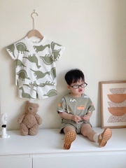 SÉT 2 BỘ COTTON CỘC KHỦNG LONG - GẤU TONE XANH BÉ TRAI( 70k)