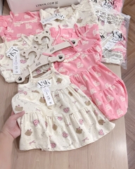 SET VÁY 2 DÂY VIỀN REN TONE BE HỒNG BÉ GÁI