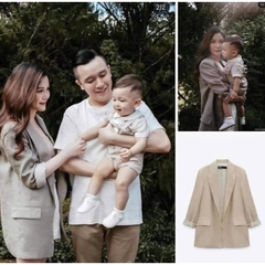 ÁO BLAZER LI-EN ÉP MÙNG PHỐI TAY KẺ 2 LỚP NỮ THU ĐÔNG SẴN