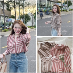 ÁO SƠ MI KẺ SỌC TÚI TRƯỚC NỮ