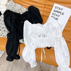 ÁO CROP TAY BỒNG CHUN EO XẢ (30k)