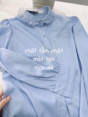 ÁO SƠ MI GU XANH DƯƠNG CỔ REN NỮ