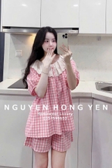BỘ NGỦ VIỀN REN CỔ SEN HỒNG NỮ (xả 75k)