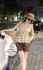 SET ÁO CHẤM BI PHỐI REN KÈM ĐAI THẮT ĐIỆU ĐÀ NỮ SẴN (SALE 139k)