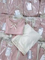 SET BỘ ÁO HỒNG PHỐI REN NƠ QUẦN SUÔNG PHỐI REN NỮ SẴN