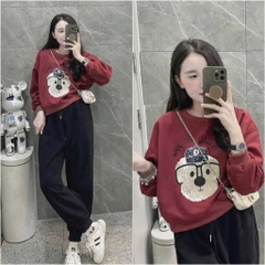 BỘ NỈ ÁO ĐỎ CHOA QUẦN ĐEN NỮ