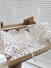 VÁY CHẤM BI XẾP LI CỔ TIM TAY BỒNG 2 LỚP NỮ