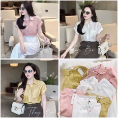 ÁO SƠ MI GU TÚI TRƯỚC HỒNG TRẮNG NỮ SẴN (SALE 80k)