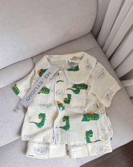SET BỘ XÔ MUSLIN HOẠ TIẾT KHỦNG LONG BÉ TRAI