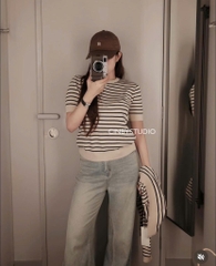 SET 2 ÁO LEN KẺ CDG VÀ CỘC TAY NỮ THU ĐÔNG