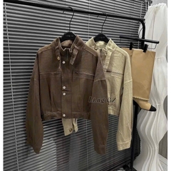 ÁO KHOÁC JEANS NỮ CỔ TÀU TÚI TRƯỚC KÉO KHOÁ THU ĐÔNG