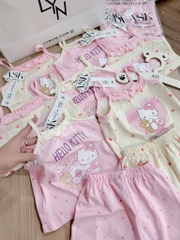 SET 2 BỘ COTTON 2 DÂY CỔ BÈO KITTY TONE BE HỒNG BÉ GÁI(XẢ 79k)