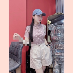 SET CHẤM BI HỒNG CỔ SEN NHỎ MIXX SHORT KAKI SẴN