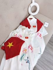 ÁO DÀI ĐỎ HOA SEN KÈM KHĂN BÉ GÁI