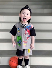 SET SIÊU NHÂN PHỐI ỐNG TAY ĐEN BÉ TRAI SẴN