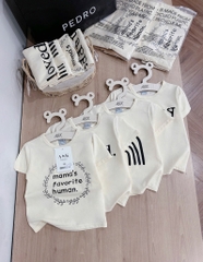 SET 4 ÁO PHÔNG CỘC TAY LOVED HAPPY MÀU BE BÉ TRAI BÉ GÁI SẴN (SALE 89k )