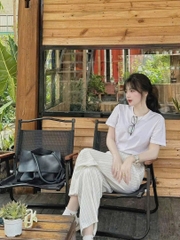 SET BỘ KẺ ỐNG SUÔNG CẠP CHUN PHẲNG MIX ÁO PHÔNG NỮ
