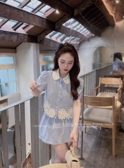 SET BÈO PHỐI HOA KẺ XANH DƯƠNG NỮ